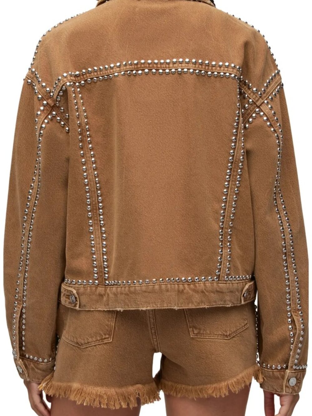 AllSaints Studded Denim Jacket in Light Brown, size US 6 / UK 10 / EU 38 - Picture 3 of 9